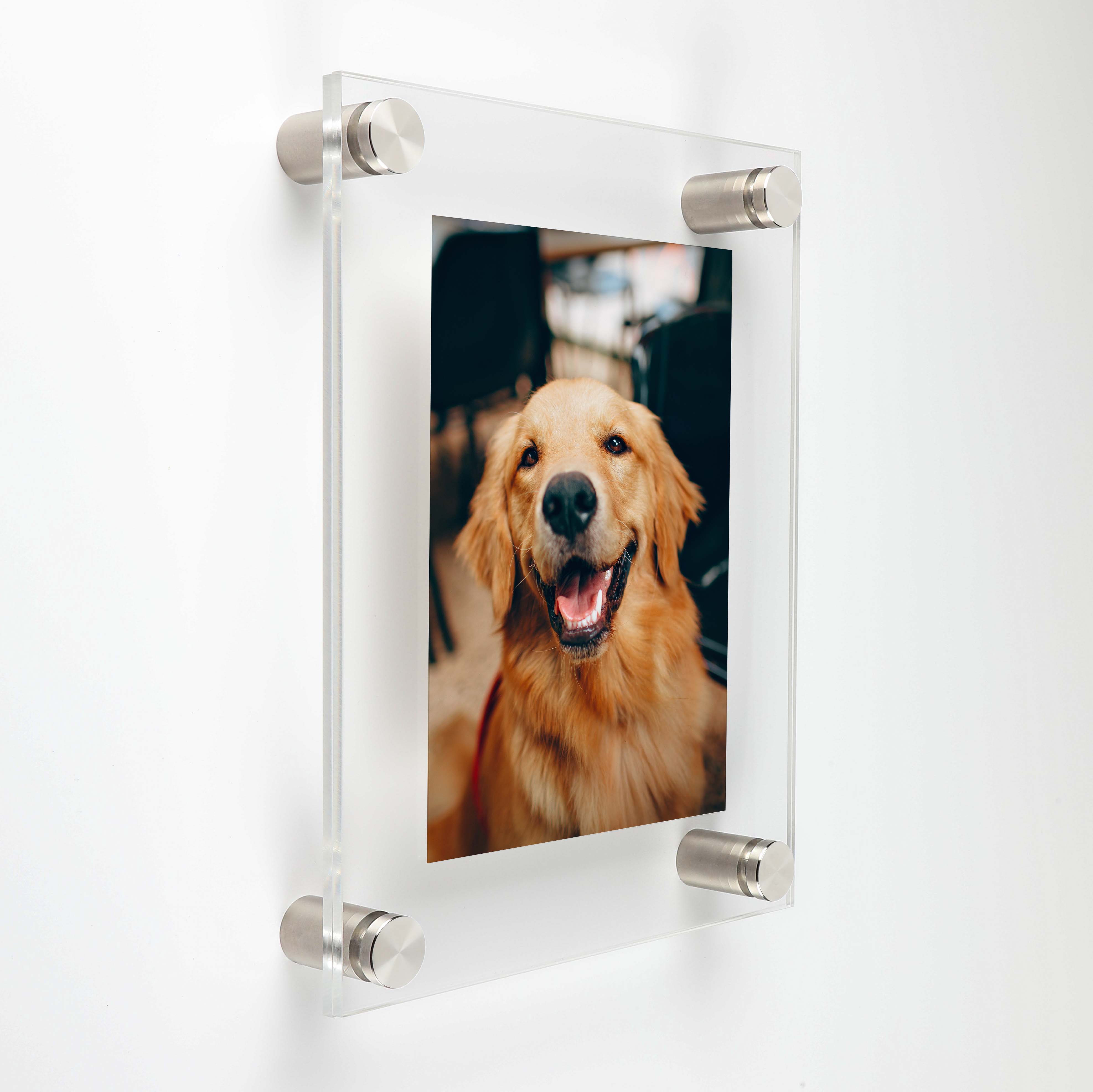 (2) 13-1/2'' x 16-1/2'' Clear Acrylics , Pre-Drilled With Polished Edges (Thick 1/8'' each), Wall Frame with (4) 5/8'' x 3/4'' Brushed Stainless Steel Standoffs includes Screws and Anchors
